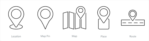 Een set van 5 locatiepictogrammen als locatiekaart pinkaart
