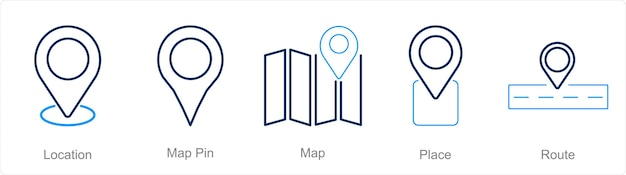 Een set van 5 locatiepictogrammen als locatiekaart pinkaart