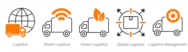 Een set van 5 Logistieke iconen als logistiek slimme logistiek groene logistiek