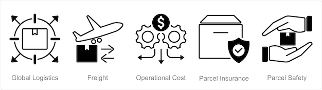 Een set van 5 logistieke iconen als operationele kosten van groene logistieke vracht