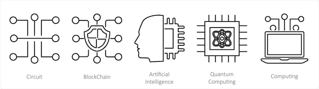 Een set van 5 mix iconen als circuit blockchain kunstmatige intelligentie