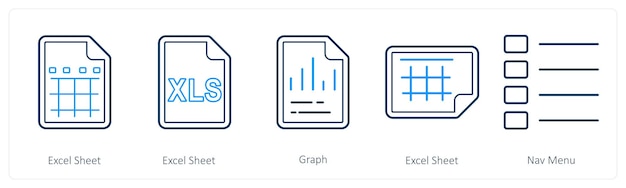 Een set van 5 mix iconen als excel sheet grafiek nav menu