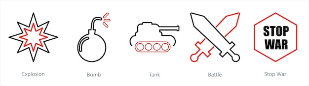 Een set van 5 Mix iconen als explosie bom tank