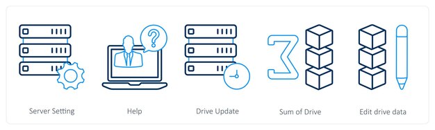 Een set van 5 mix iconen als server instelling hulp aandrijving update