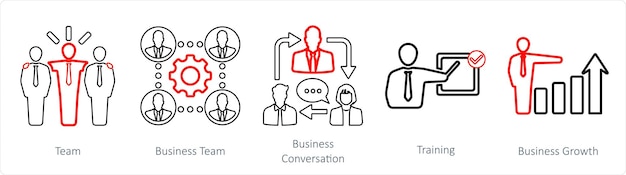 Een set van 5 Mix iconen als team business team business gesprek