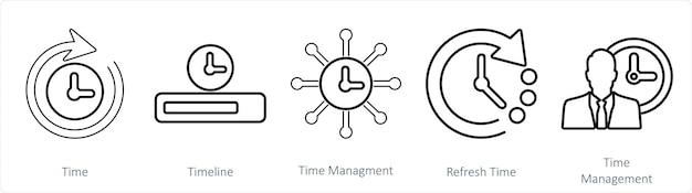 Een set van 5 Mix-icons als tijd timeline tijdbeheer