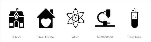 Vector een set van 5 mixpictogrammen als schoolvastgoedatoom