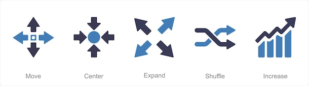 Vector een set van 5 pijlpalen iconen als het verplaatsen van het centrum uitbreiden