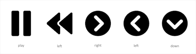 Een set van 5 pijls iconen zoals links-rechts spelen