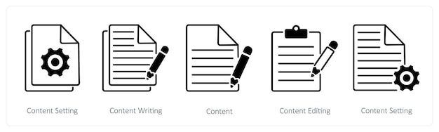 Een set van 5 Seo-iconen als inhoudsinstelling inhoud schrijven inhoud