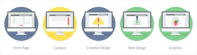 Een set van 5 Seo-iconen als vormpagina inhoud creatief ontwerp