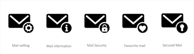 Een set van 5 zakelijke iconen zoals Mail-instelling Mail-informatie