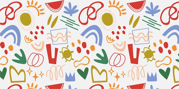 Een set van abstracte kleurrijke objecten. Hand getrokken doodle moderne vormen, vlekken, druppels, rondingen