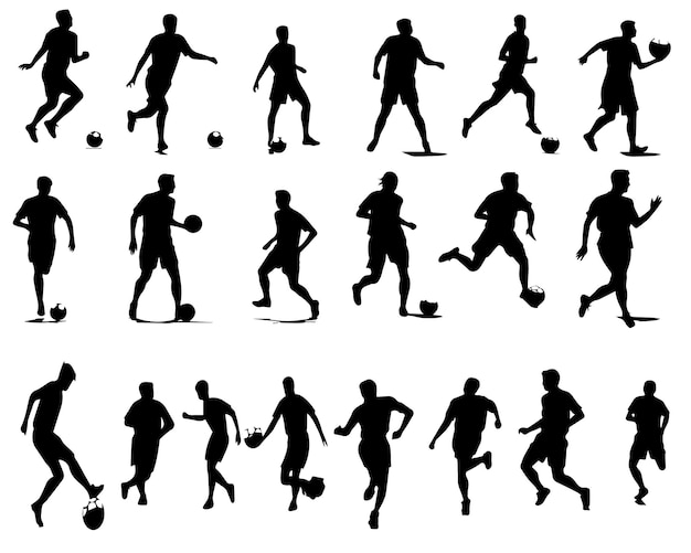 Een set van Black Football speler vectorillustratie op de witte achtergrond