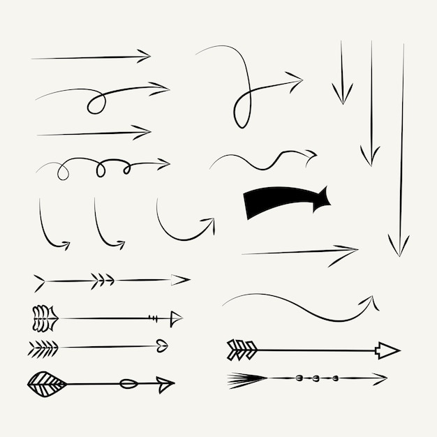 Een set van doodles van vintage pijlen