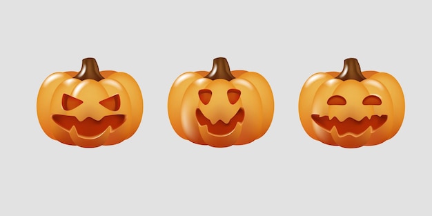 Een set van drie d-pompoenen het belangrijkste symbool van de happy halloween-vakantie oranje pompoen met een smi