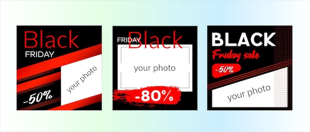 Vector een set van drie sjablonen voor sociale media voor de black friday-uitverkoop