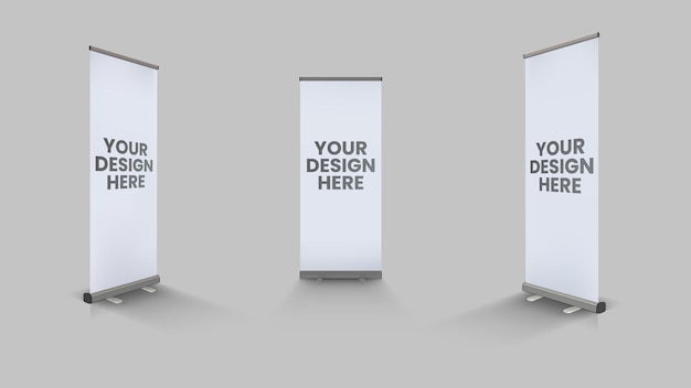 Een set van drie verticale banners met jouw ontwerp hier
