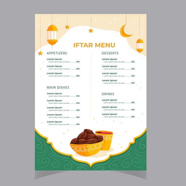 Vector een set van iftar uitnodiging sjabloon iftar menu ramadan kareem