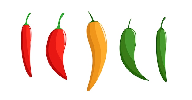 Een set van kleurrijke paprika's op een witte achtergrond