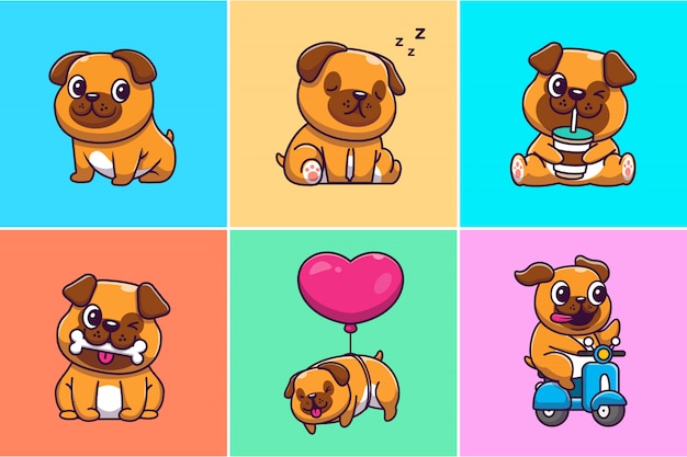 Een set van pug mascot illustratie.