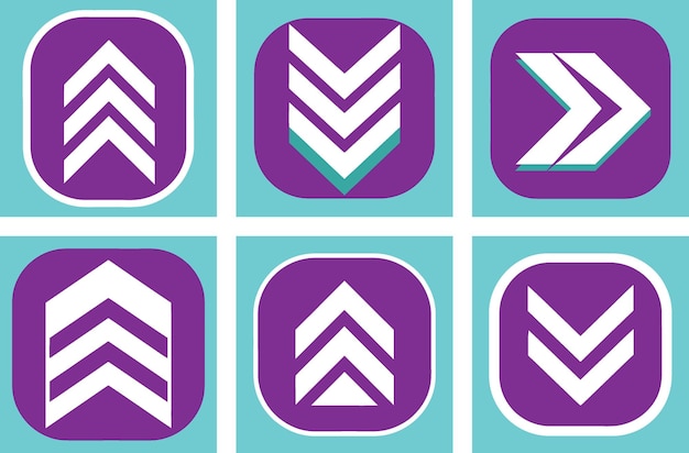 Een set van rechter-links-op-naar-onder PNG pijlen in Flat Vector Illustratie geometrisch abstract ontwerp