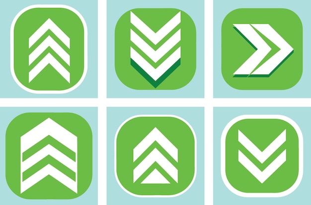 Een set van rechter-links-op-naar-onder PNG pijlen in Flat Vector Illustratie geometrisch abstract ontwerp