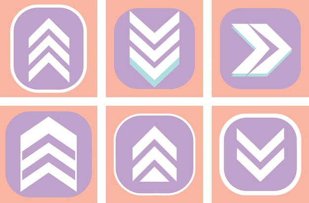 Een set van rechter-links-op-naar-onder PNG pijlen in Flat Vector Illustratie geometrisch abstract ontwerp
