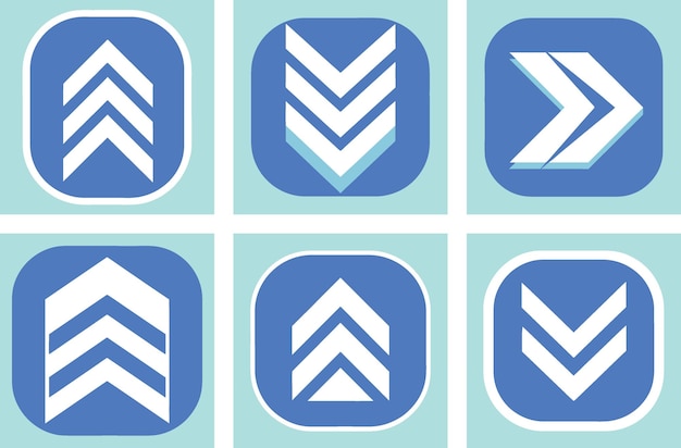 Een set van rechter-links-op-naar-onder PNG pijlen in Flat Vector Illustratie geometrisch abstract ontwerp
