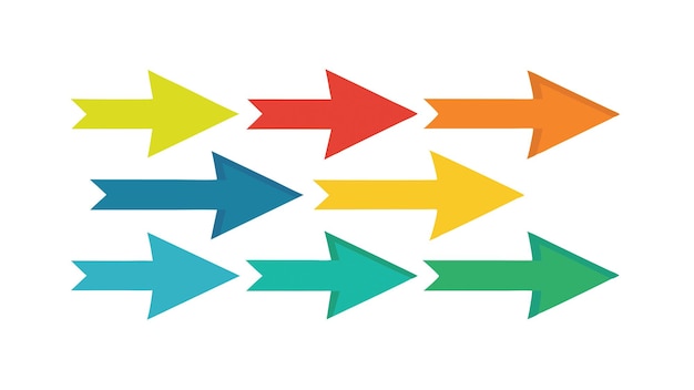 Een set van rechts links omhoog naar beneden Kleurige levendige pijlen in vectorillustratie Platte geometrische abstracte