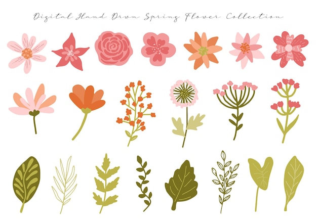 Een set van schattige handgetekende lentebloem illustraties