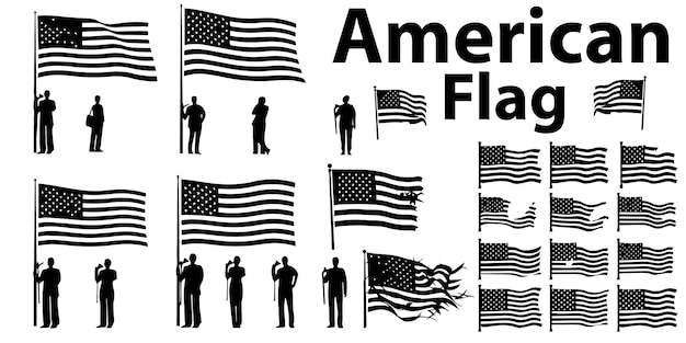 Een set van silhouet amerikaanse man met vlag vector ontwerp