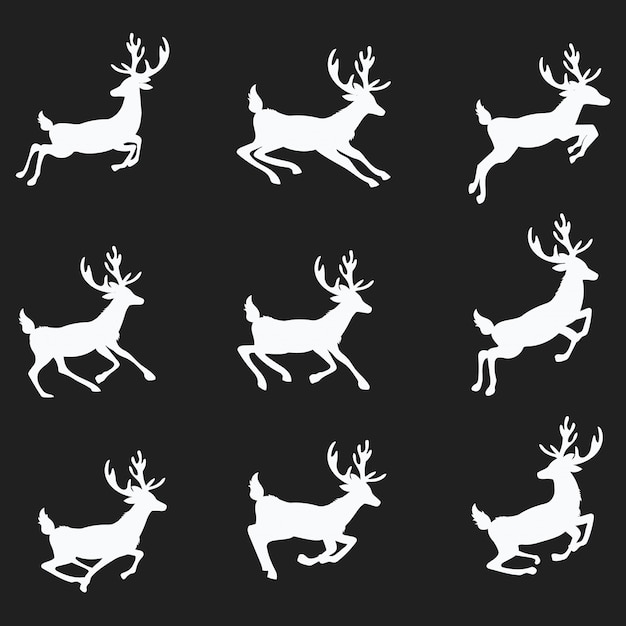 Een set van silhouetten van lopende herten. Collectie van kerst herten. Springende herten Santa.