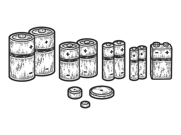 Een set van verschillende batterijen Sketch scratch board imitatie