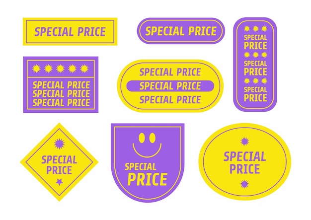 Vector een set van verschillende gekleurde labels voor een speciale prijs cool trendy shopping stickers pack