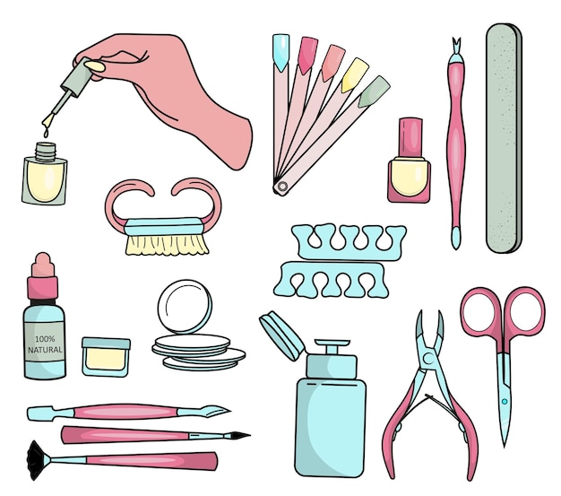 Een set van verschillende tools voor manicure en pedicure.