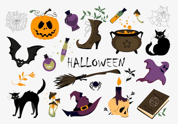 Een set van verschillende vectorillustraties voor halloween. clipart op een witte achtergrond.