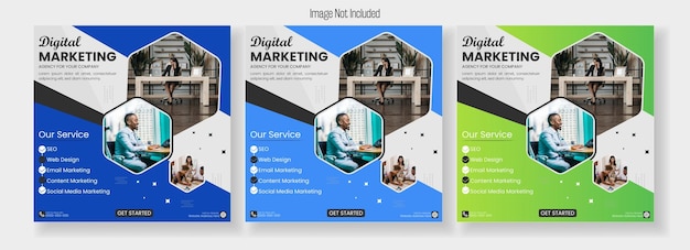 Een set van vier brochures voor digitale marketing