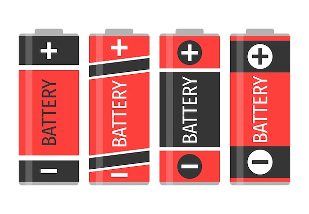 Een set van vier rode batterijen. vector illustratie