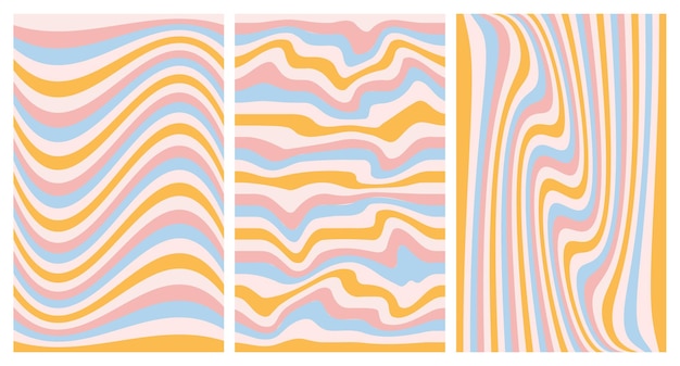 Een set van vintage psychedelische regenboog achtergronden met de zon Retro achtergronden van pastel kleuren