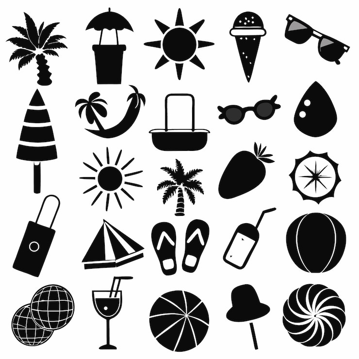Vector een set van zomer icoon zwarte silhouet stijl