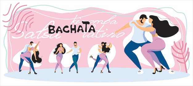 Een set vectorposters over het thema latijnse dansen de illustratie is geschikt voor een poster een flyer van het evenement dat ook van toepassing is op andere dansen salsa kizomba merengue en anderen