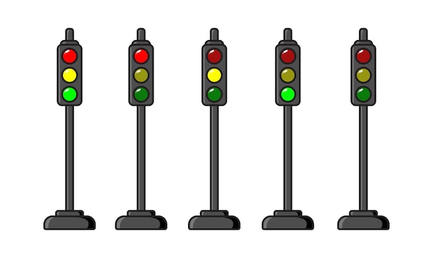 Vector een set verkeerslichten met een groen en geel bord met de tekst stopwaitgo