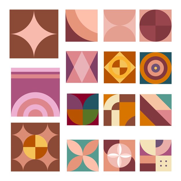 Vector een set vierkanten met verschillende kleuren en de letter e erop.