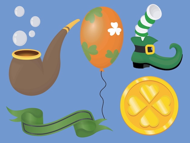 Een set voor Saint Patrick's Day bevat een ballonlaars voor de feestdagen met een sok, een gouden munt en een lint