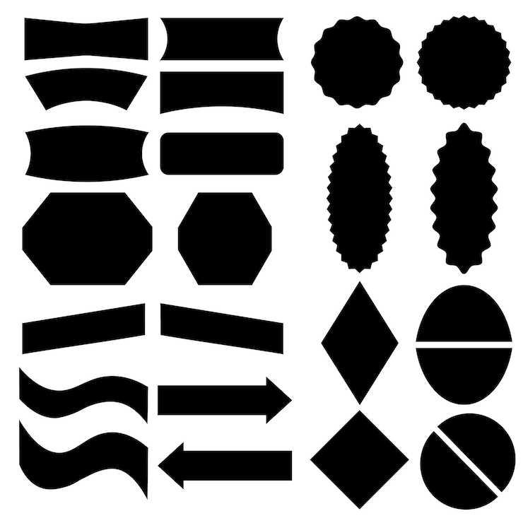 Vector een set zwarte stencils met een cirkel en een pijl aan de rechterkant.