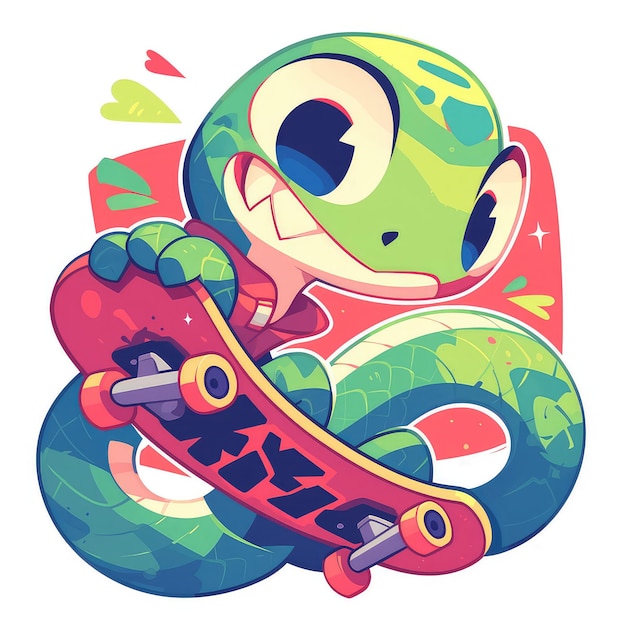 Een slang is skateboarding cartoon stijl