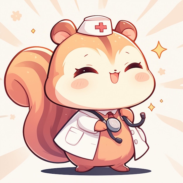 Een slimme eekhoorn dokter cartoon stijl