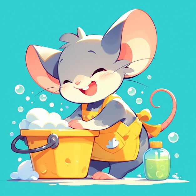 Een slimme muis wasserette in cartoon stijl.