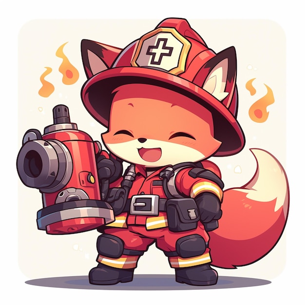 Een slimme vos brandweerman cartoon stijl